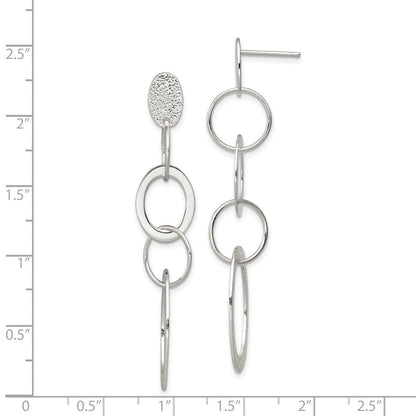 Sterlingsilber Poliert & Strukturiert Kreis Oval Knöpfe Stecker Hängend Ohrring