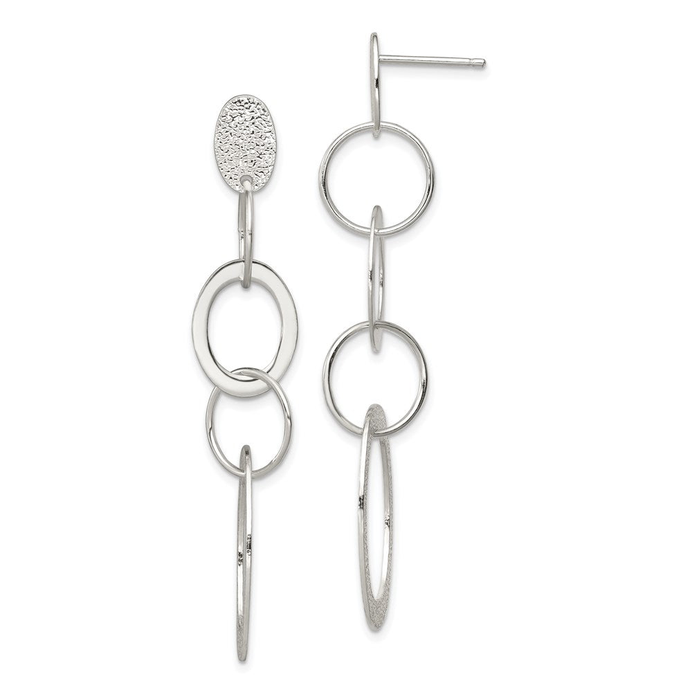 Sterlingsilber Poliert & Strukturiert Kreis Oval Knöpfe Stecker Hängend Ohrring