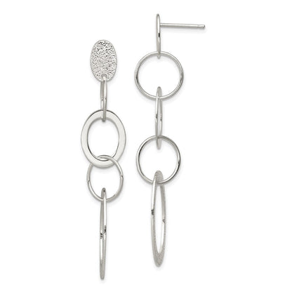 Sterlingsilber Poliert & Strukturiert Kreis Oval Knöpfe Stecker Hängend Ohrring
