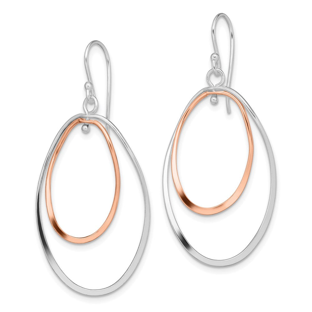 Sterlingsilber Rhodiniert & Rose Vermeil Gedreht Doppelt Oval Hängend Ohrring