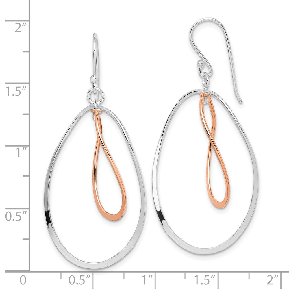 Sterlingsilber Rhodiniert & Rose Vermeil Gedreht Doppelt Oval Hängend Ohrring