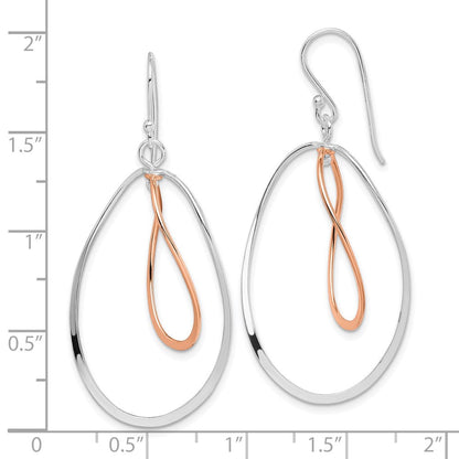 Sterlingsilber Rhodiniert & Rose Vermeil Gedreht Doppelt Oval Hängend Ohrring