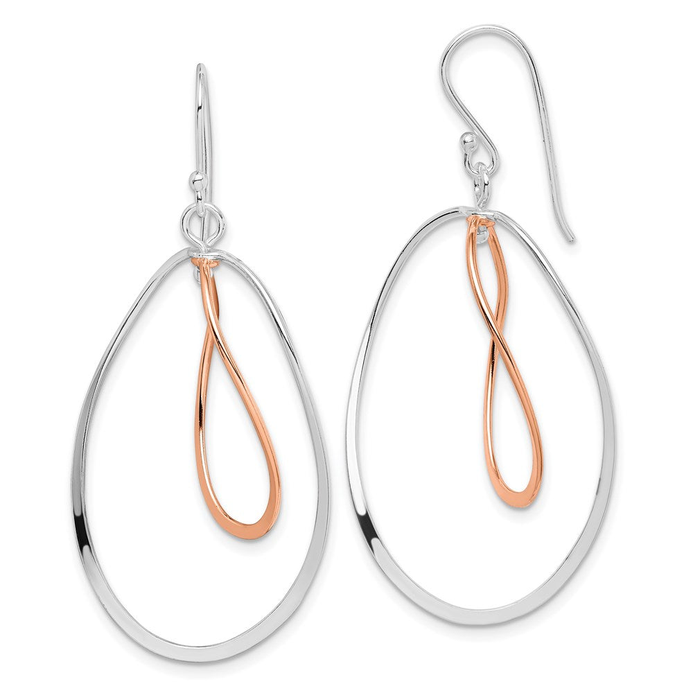 Sterlingsilber Rhodiniert & Rose Vermeil Gedreht Doppelt Oval Hängend Ohrring