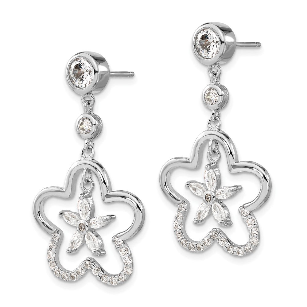 Sterlingsilber Poliert Zirkonia Blume Stecker Ohrhänger