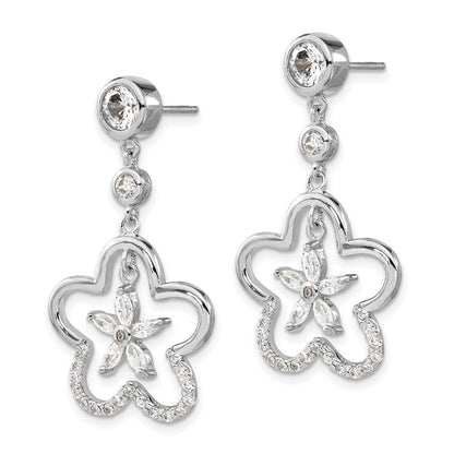 Sterlingsilber Poliert Zirkonia Blume Stecker Ohrhänger