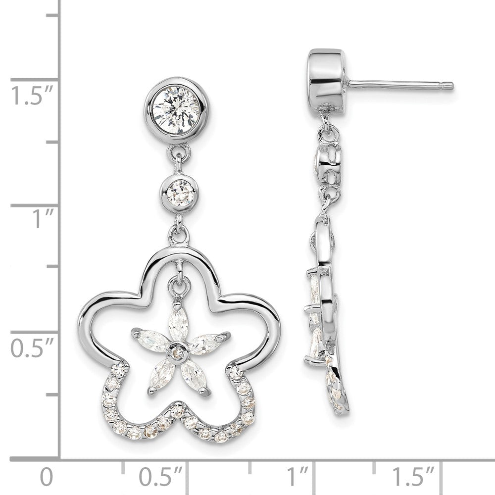 Sterlingsilber Poliert Zirkonia Blume Stecker Ohrhänger
