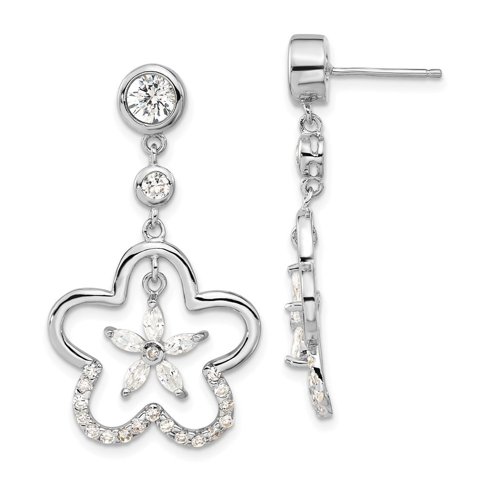 Sterlingsilber Poliert Zirkonia Blume Stecker Ohrhänger