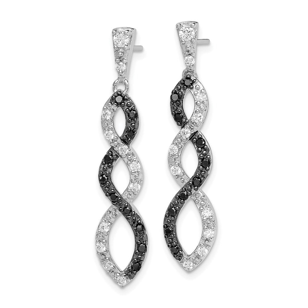 Sterlingsilber Rhodiniert Schwarz & Weiß Zirkonia Gedreht Stecker Ohrhänger