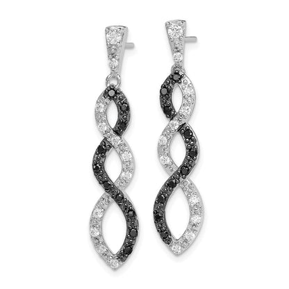 Sterlingsilber Rhodiniert Schwarz & Weiß Zirkonia Gedreht Stecker Ohrhänger