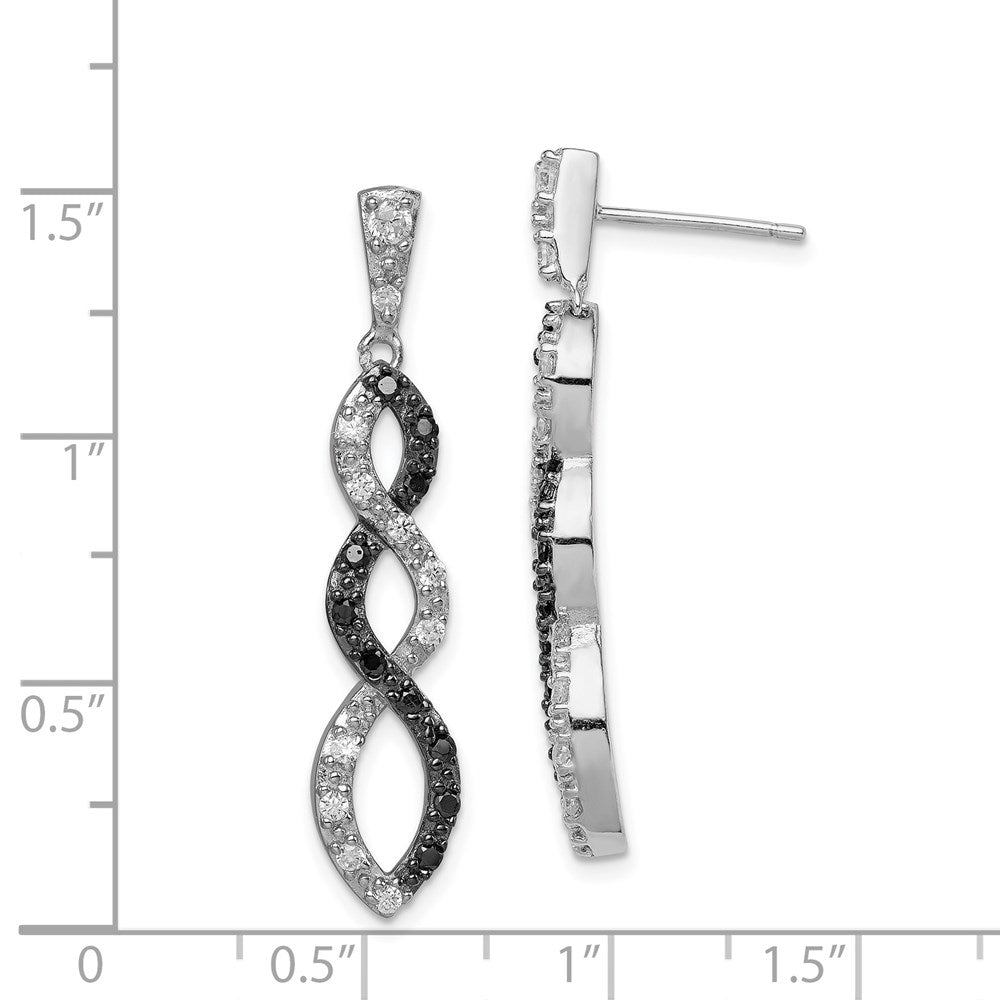 Sterlingsilber Rhodiniert Schwarz & Weiß Zirkonia Gedreht Stecker Ohrhänger