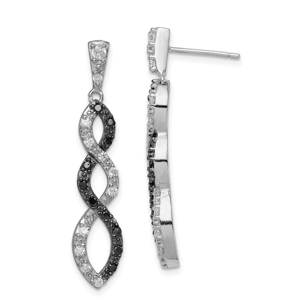Sterlingsilber Rhodiniert Schwarz & Weiß Zirkonia Gedreht Stecker Ohrhänger