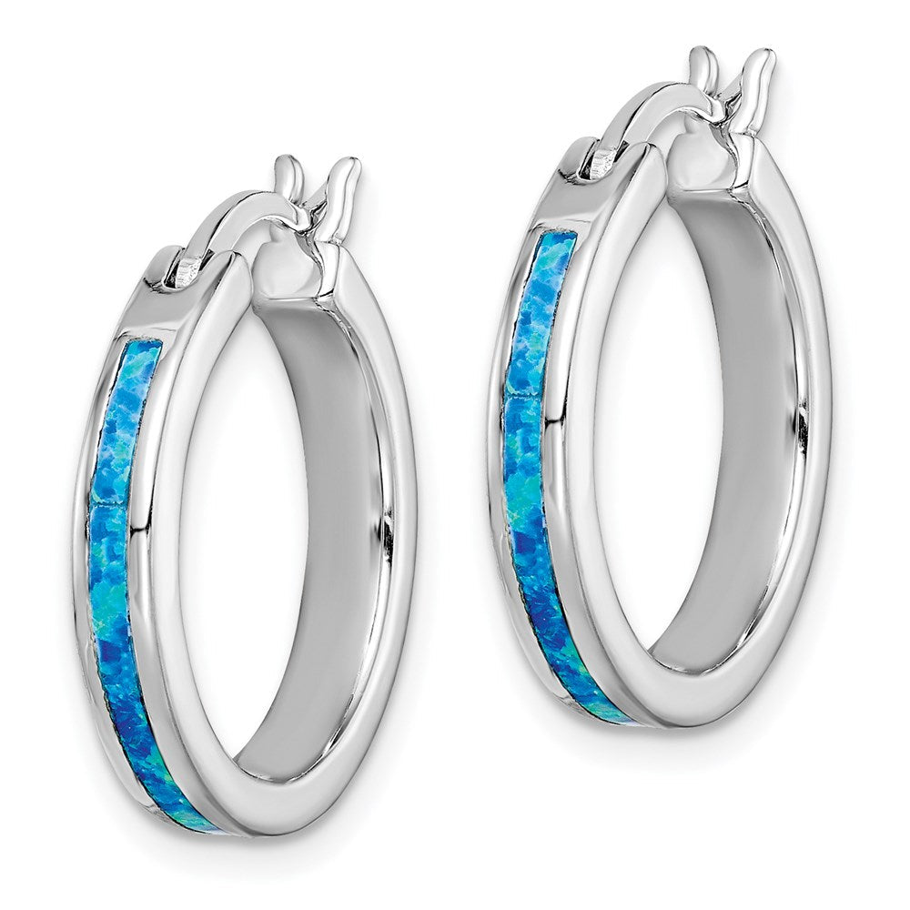 Sterlingsilber Rhodiniert Erzeugt Blau Opal Einlage Rund Creolen