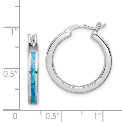 Sterlingsilber Rhodiniert Erzeugt Blau Opal Einlage Rund Creolen
