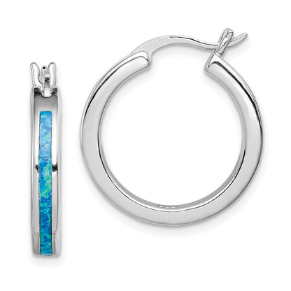 Sterlingsilber Rhodiniert Erzeugt Blau Opal Einlage Rund Creolen