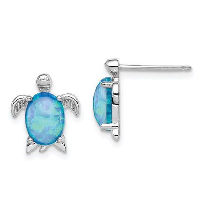 Sterlingsilber Rhodiniert Erzeugt Opal Poliert Schildkröte Ohrstecker