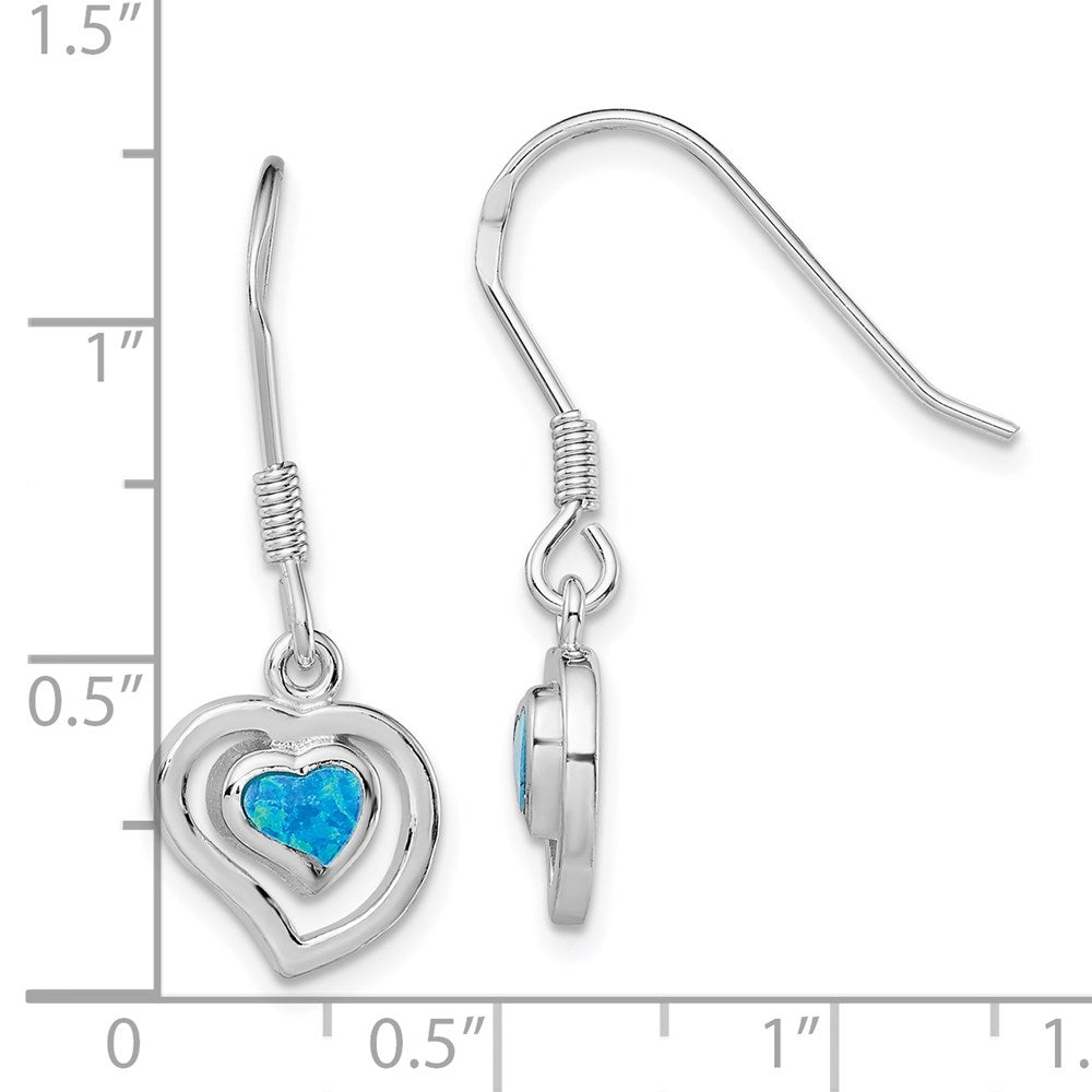 Sterlingsilber Rhodiniert Erzeugt Blau Opal Einlage Herz Ohrhänger