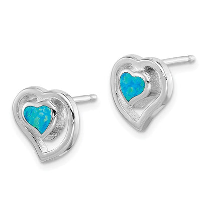 Sterlingsilber Rhodiniert Erzeugt Blau Opal Einlage Herz Ohrstecker