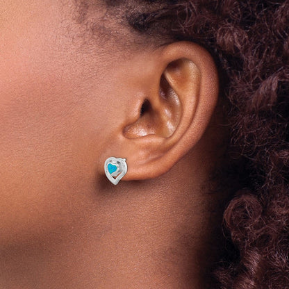 Sterlingsilber Rhodiniert Erzeugt Blau Opal Einlage Herz Ohrstecker