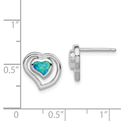 Sterlingsilber Rhodiniert Erzeugt Blau Opal Einlage Herz Ohrstecker