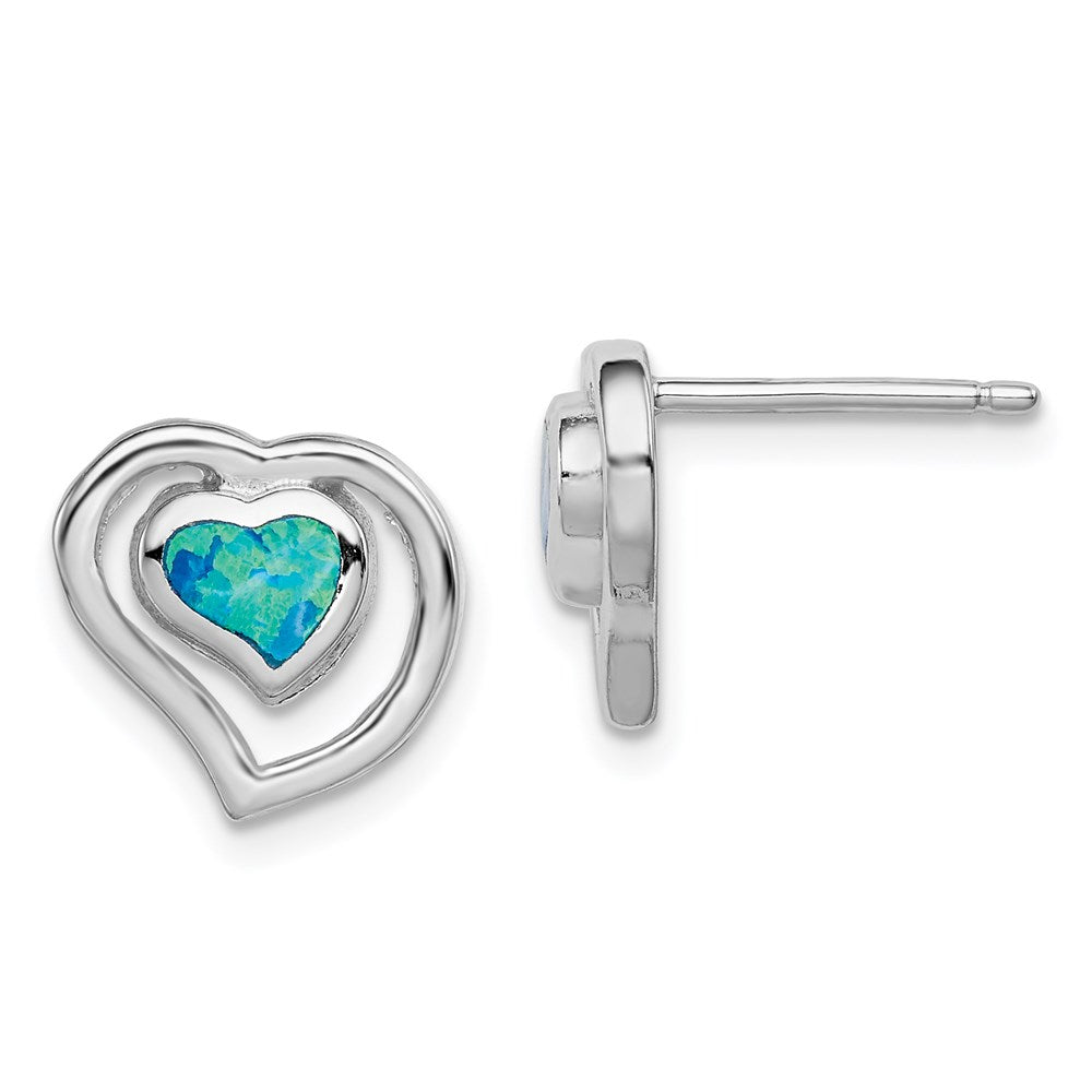 Sterlingsilber Rhodiniert Erzeugt Blau Opal Einlage Herz Ohrstecker