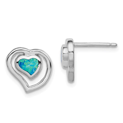 Sterlingsilber Rhodiniert Erzeugt Blau Opal Einlage Herz Ohrstecker