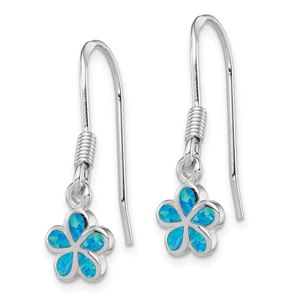 Sterlingsilber Rhodiniert Erzeugt Blau Opal Einlage Blume Ohrhänger