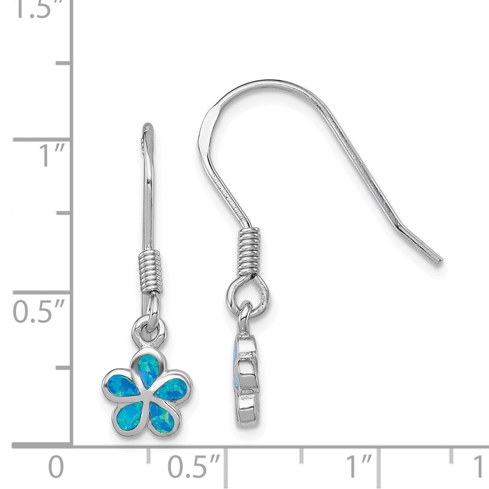 Sterlingsilber Rhodiniert Erzeugt Blau Opal Einlage Blume Ohrhänger
