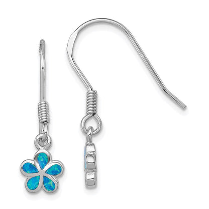 Sterlingsilber Rhodiniert Erzeugt Blau Opal Einlage Blume Ohrhänger
