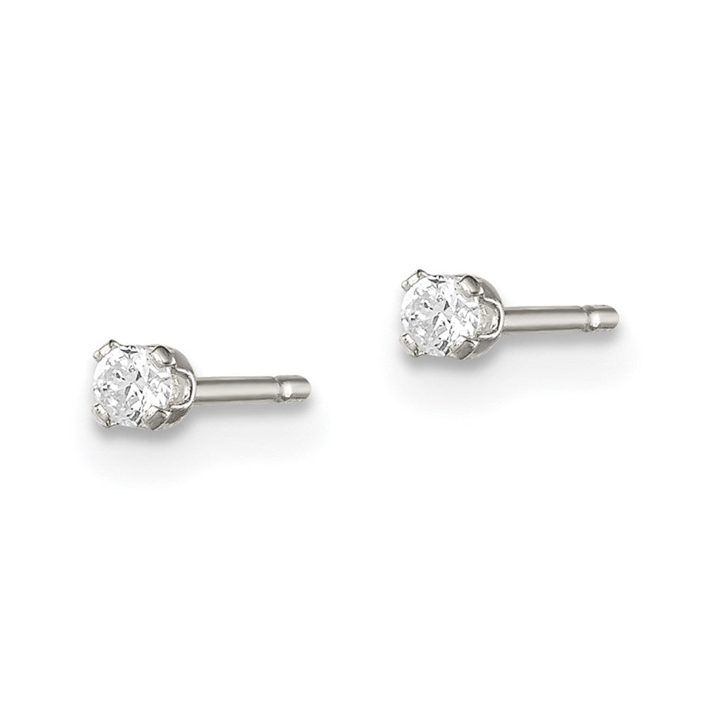Sterlingsilber Poliert Kinder 2mm Rund Snap Set Zirkonia Ohrstecker