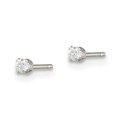 Sterlingsilber Poliert Kinder 2mm Rund Snap Set Zirkonia Ohrstecker