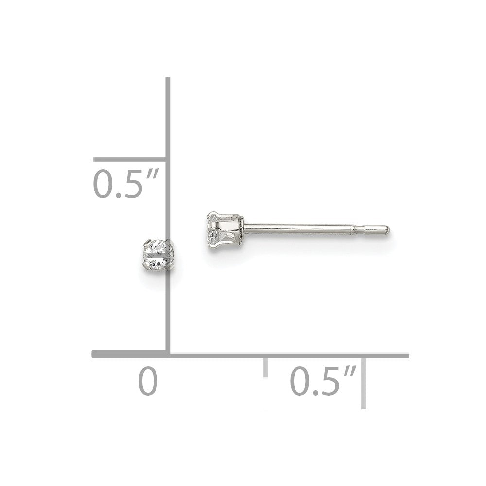 Sterlingsilber Poliert Kinder 2mm Rund Snap Set Zirkonia Ohrstecker