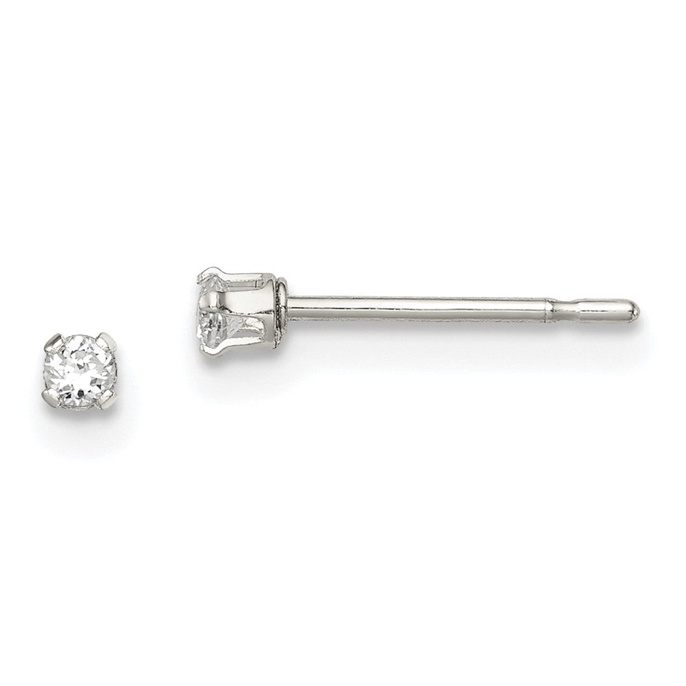 Sterlingsilber Poliert Kinder 2mm Rund Snap Set Zirkonia Ohrstecker