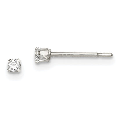 Sterlingsilber Poliert Kinder 2mm Rund Snap Set Zirkonia Ohrstecker