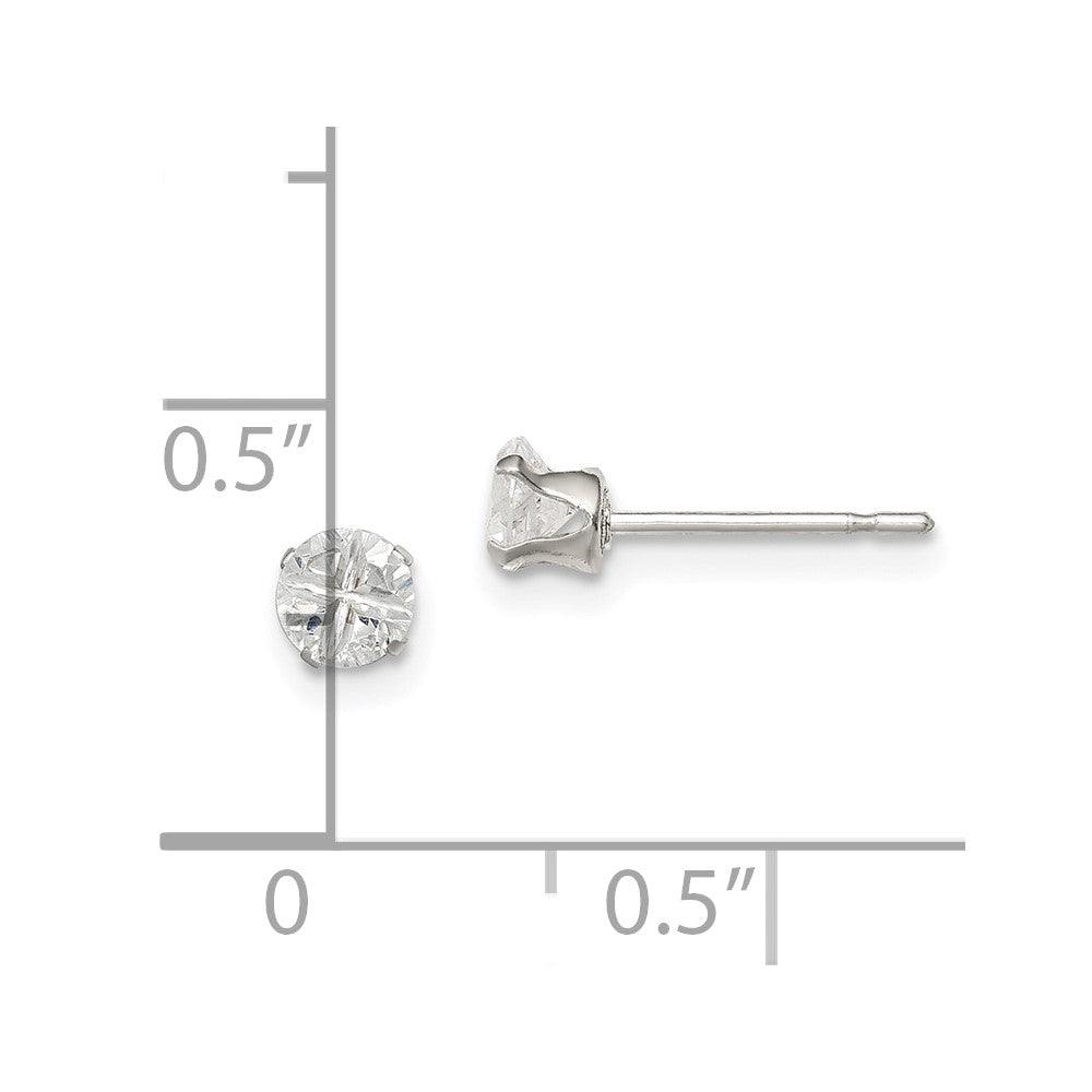 Sterlingsilber 4mm Rund Snap Set Kreuz-cut Zirkonia Ohrstecker