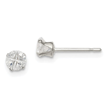 Sterlingsilber 4mm Rund Snap Set Kreuz-cut Zirkonia Ohrstecker