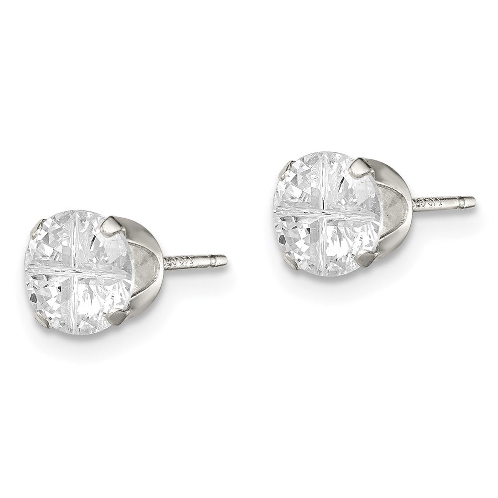 Sterlingsilber 6mm Rund Snap Set Kreuz-cut Zirkonia Ohrstecker