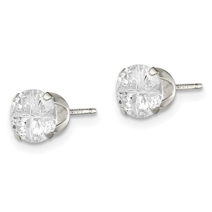 Sterlingsilber 6mm Rund Snap Set Kreuz-cut Zirkonia Ohrstecker