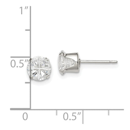 Sterlingsilber 6mm Rund Snap Set Kreuz-cut Zirkonia Ohrstecker
