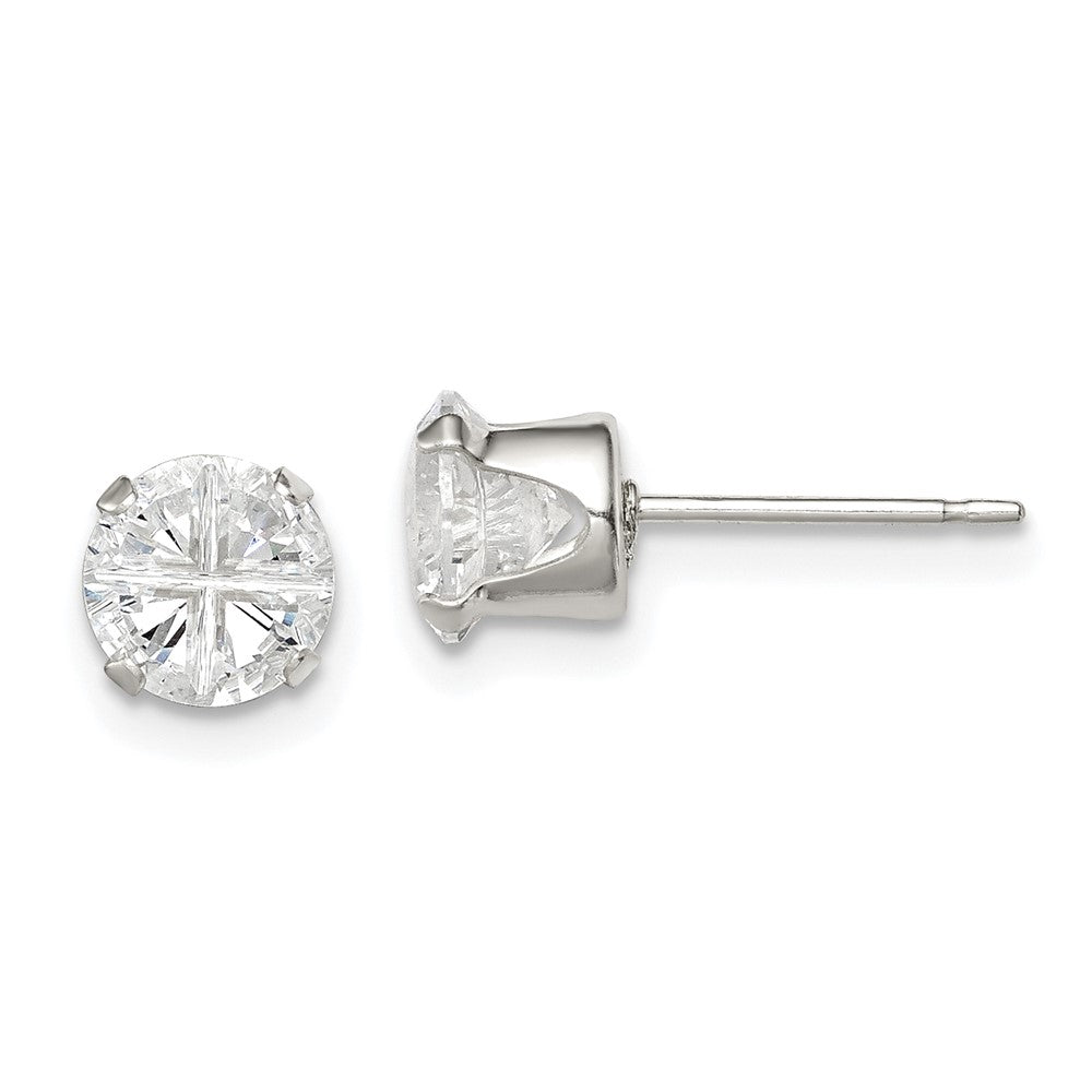 Sterlingsilber 6mm Rund Snap Set Kreuz-cut Zirkonia Ohrstecker