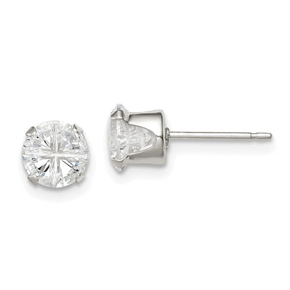 Sterlingsilber 6mm Rund Snap Set Kreuz-cut Zirkonia Ohrstecker
