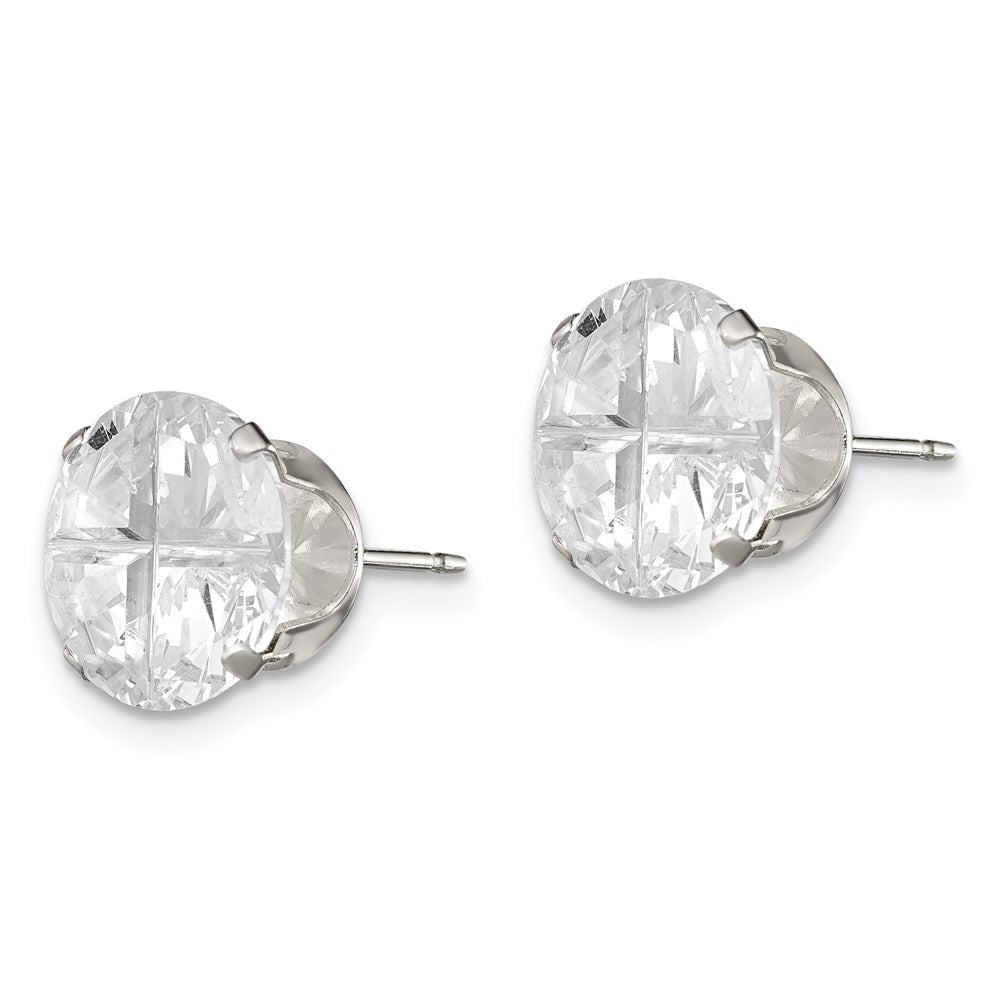 Sterlingsilber 10mm Rund Snap Set Kreuz-cut Zirkonia Ohrstecker