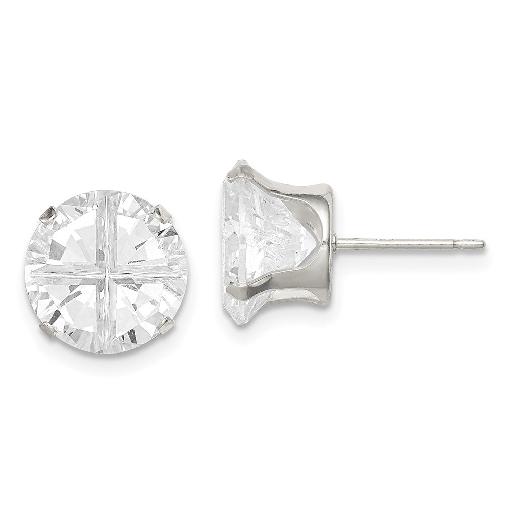 Sterlingsilber 10mm Rund Snap Set Kreuz-cut Zirkonia Ohrstecker