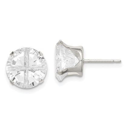 Sterlingsilber 10mm Rund Snap Set Kreuz-cut Zirkonia Ohrstecker