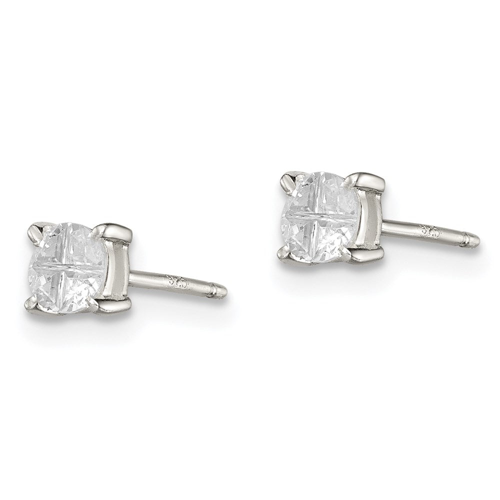 Sterlingsilber 4mm Rund Korb Set Kreuz-cut Zirkonia Ohrstecker