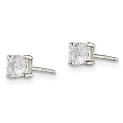 Sterlingsilber 4mm Rund Korb Set Kreuz-cut Zirkonia Ohrstecker