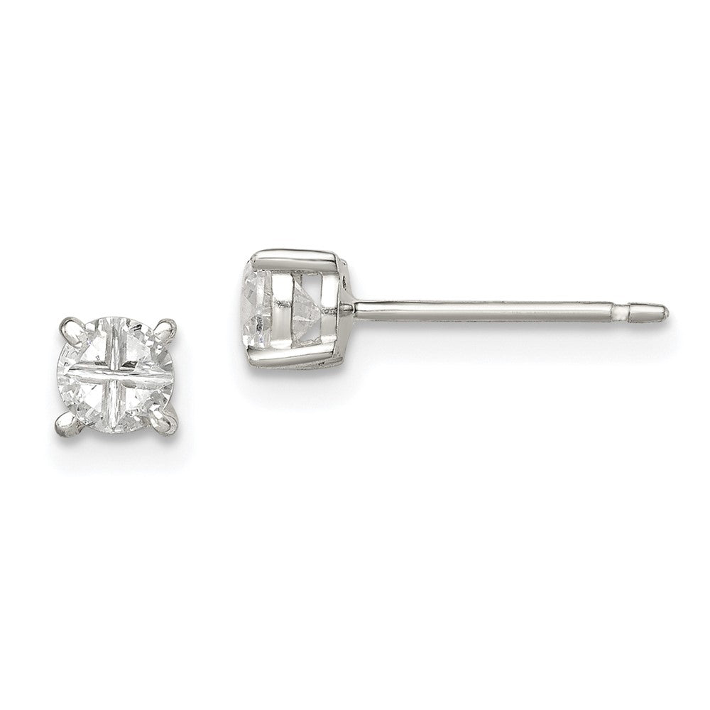 Sterlingsilber 4mm Rund Korb Set Kreuz-cut Zirkonia Ohrstecker