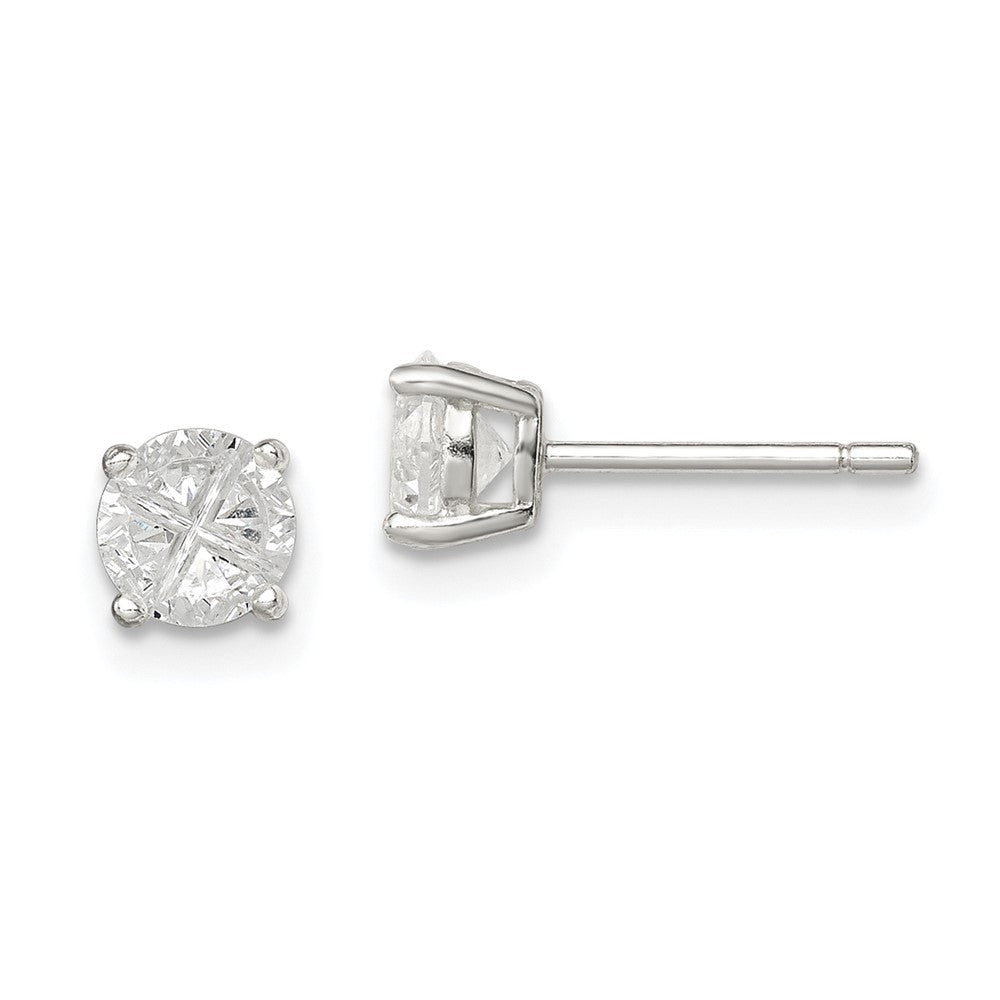 Sterlingsilber 5mm Rund Korb Set Kreuz-cut Zirkonia Ohrstecker