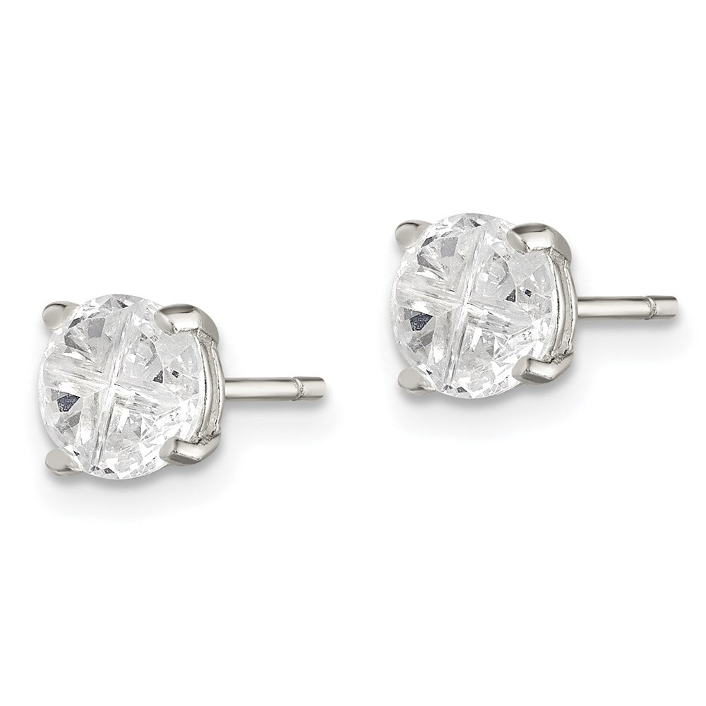 Sterlingsilber 6mm Rund Korb Set Kreuz-cut Zirkonia Ohrstecker