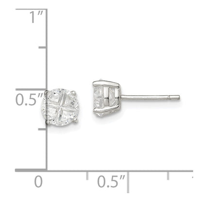 Sterlingsilber 6mm Rund Korb Set Kreuz-cut Zirkonia Ohrstecker