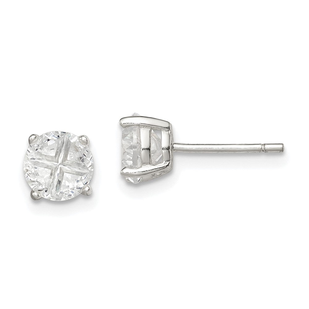 Sterlingsilber 6mm Rund Korb Set Kreuz-cut Zirkonia Ohrstecker